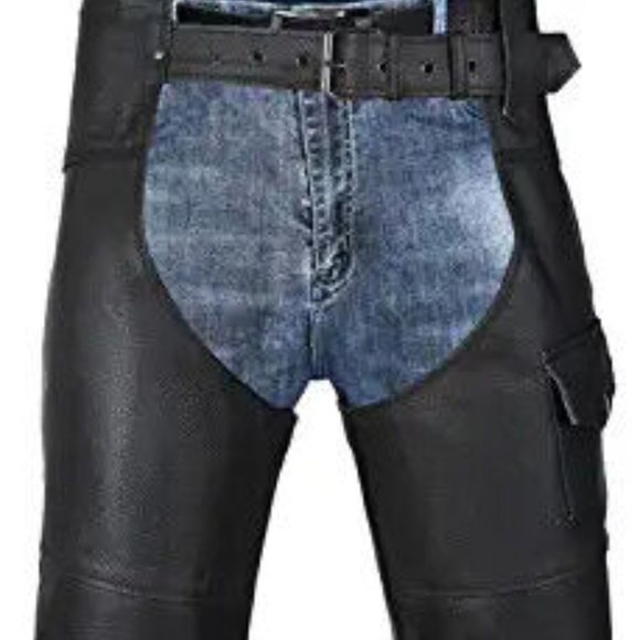 NEW HWK BLACK Motorcycle Leather Chaps Pants Biker Cowboy Riding Racing Sz 36 x - Picture 5 of 9